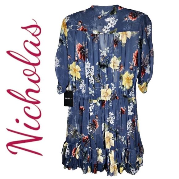 NWT NICHOLAS 100% Silk Floral Ruffled Mini Dress,โ Size 8 - Picture 8 of 12